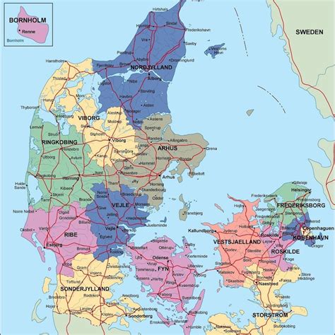 Dinamarca Mapa Político Mapa Da Dinamarca Político Norte Da Europa