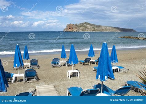 Beautiful Agia Marina Beach Chania Crete Greece Sun Beds Stock Photo Image Of Blue Beach