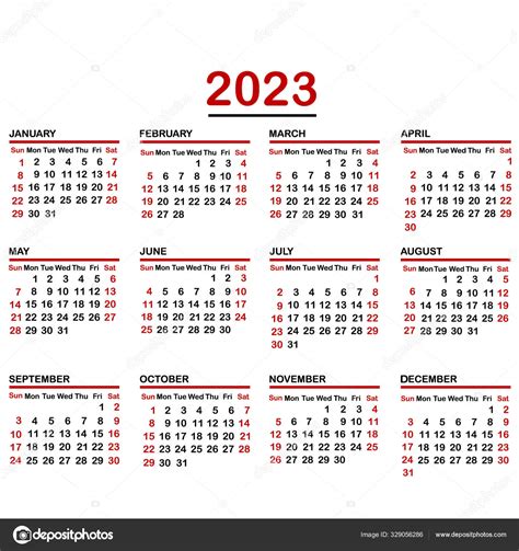 Calendario Minimalista Del Año 2023 — Vector De Stock © Hibrida13