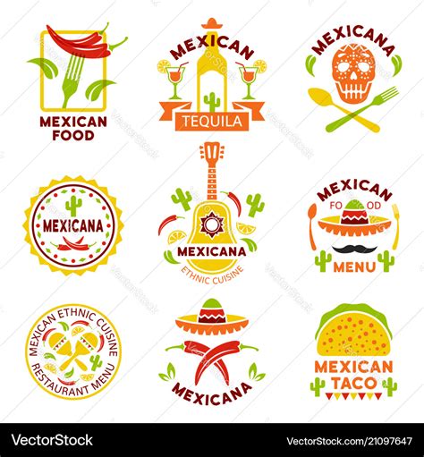 Mexican Food Logo Labels Emblems And Badges Vector Image