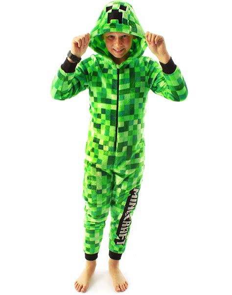 Minecraft All In One Pyjamas Pixelated Creeper Sleepsuit Gamer T For