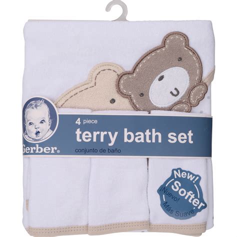 Gerber Newborn Baby Towel And Washcloths Bath T Set Bears 4 Piece