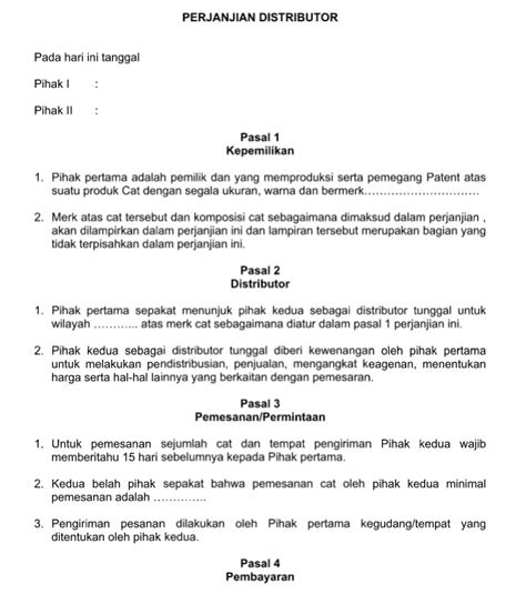 Contoh Surat Perjanjian Distributor Resmi Baik dan Benar ...