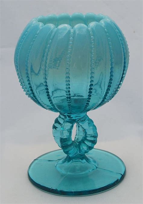 Victorian Northwood Dugan Glass Vase Blue Opalescent Opal Open Etsy