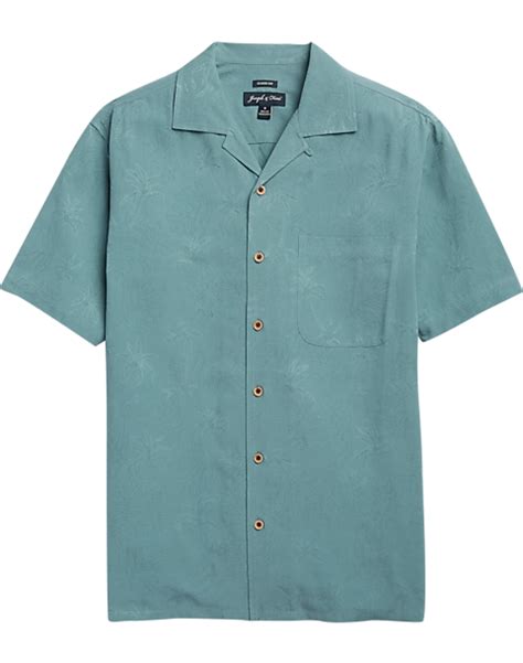 Joseph And Feiss Green Palm Tree Classic Fit Camp Shirt Mens Camp