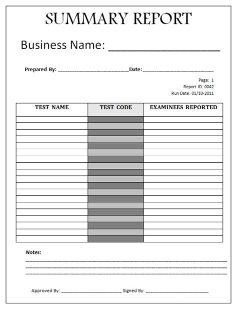 Summary Report Example → Free Report Examples