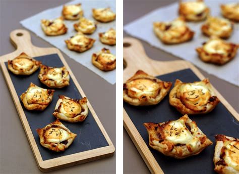 Feuilletés au chèvre - miel et compotée doignon rouge