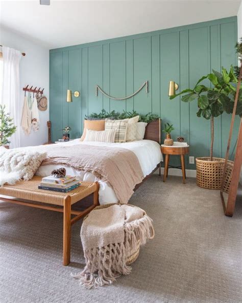 Board and batten adds country charm to this living room. 25 Soothing Green Bedroom Decor Ideas - Shelterness