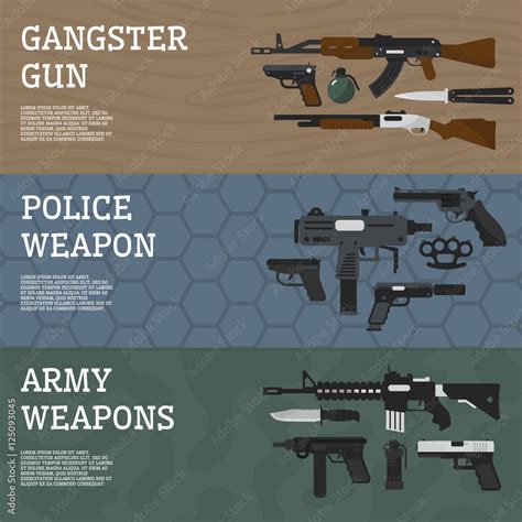 Weapon Poster Gangster Gun Police Weapon Army Weapons Stock Vector