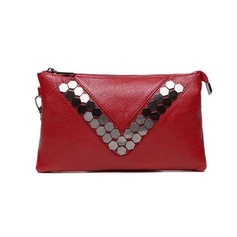 Stylish Wine Red Genuine Cowhide Leather Envelope Evening Party Clutch