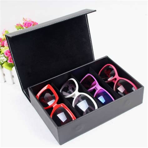 Wholesale Luxury Brand Sunglass Case Women And Men Pu 4 Gird Sunglasses Box Velvet Sunglasses