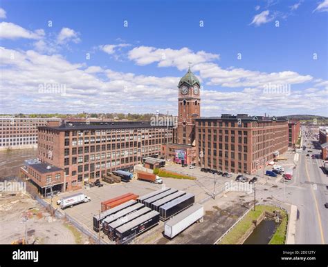 Historic Ayer Mills Aerial View By The Merrimack River In Downtown