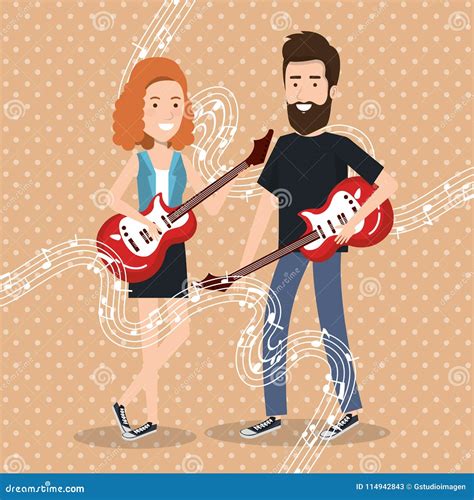 music festival live with couple playing electrics guitars stock vector illustration of live