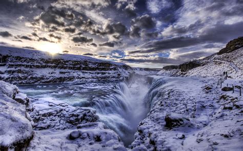 Hdr Iceland Landscape The Waterfall Crevice Wallpapers Hd Wallpapers