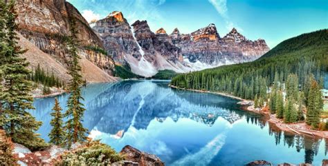 Landscape View Of Moraine Lake In Canadian Rocky Mountains Stock Image