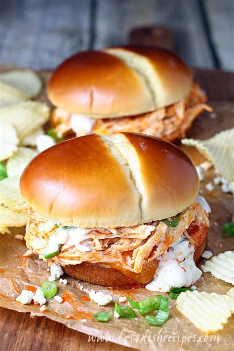 Shredded Buffalo Chicken Sandwiches Slow Cooker — Lets Dish Recipes