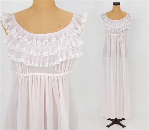 1950s pink ruffle nightgown 50s pale pink nightgown medium in 2020 night gown pink