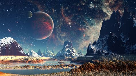 Wallpapers in ultra hd 4k 3840x2160, 1920x1080 high definition resolutions. stars, Planet, Space, Mountain, Digital Art, Artwork ...