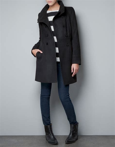 Zara Double Breasted Wool Coat In Black Lyst