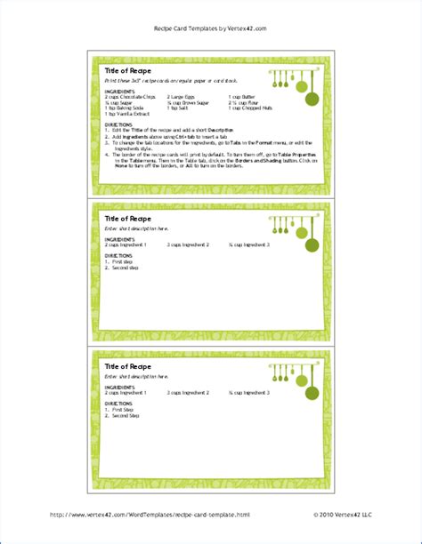 Recipe Card Template For Word 3x5