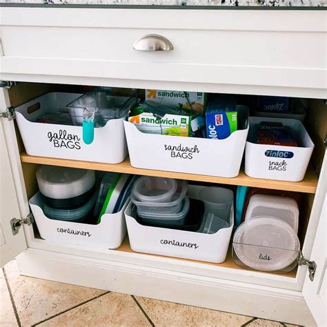 Diy White Trays With Labels For Kitchen Cabinet Organization 21