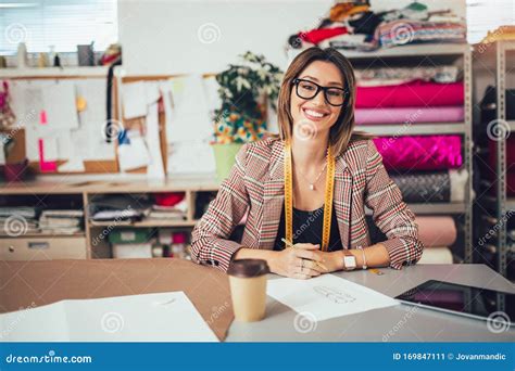 Entrepreneur Woman Or Fashion Designer Working In Atelier Stock Image