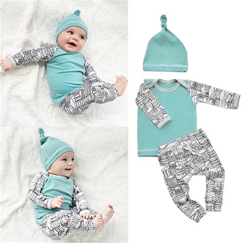 Newborn Baby Clothes Set Unisex Tops T Shirtpants Hat 3pcs Winter Warm