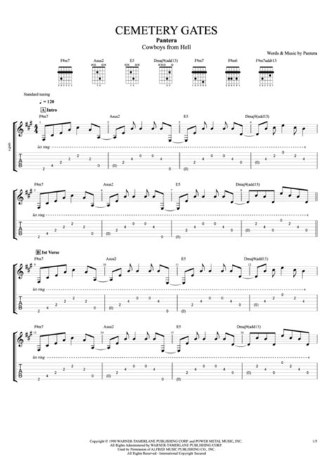 Cemetery Gates By Pantera Full Score Guitar Pro Tab