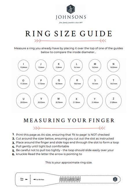 How To Measure Ring Size Uk Ring Size Chart Johnsons Jewellers Ring