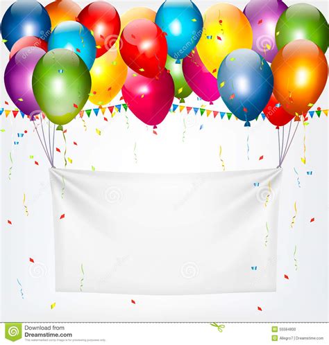 Colorful Balloons Holding Up A Cloth White Banner. Stock ...