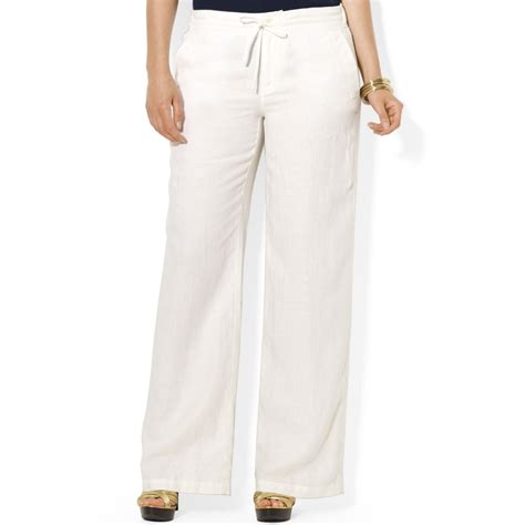 lauren by ralph lauren plus size wideleg linen pants in white lyst