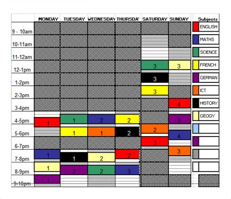 timetable template    documents   excel