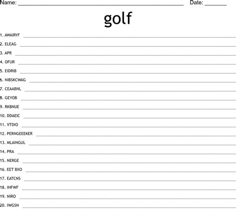 Golf Crosswords Word Searches Bingo Cards Wordmint