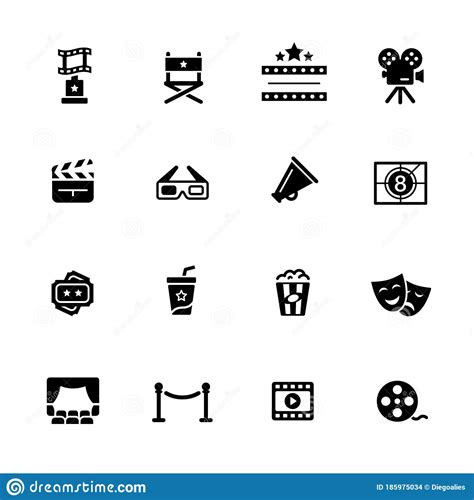 Film Industry And Theater Icons Black Series Stock Vector