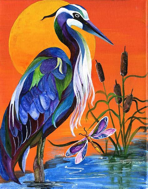 Blue Heron Painting Heron Blue By Sherry Shipley Heron Art Bird
