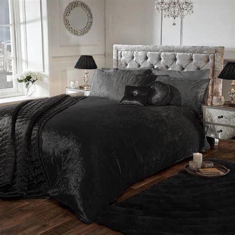Crushed Velvet Duvet Quilt Cover Bedroom Bedding Set Black Double