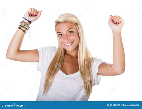 Blonde Woman Arms Up Stock Image Image Of Isolated Arms