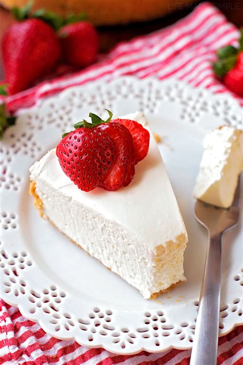 American cheesecake is baked low and slow in a waterbath. No-Bake Strawberry Topped Cheesecake - Life Made Simple