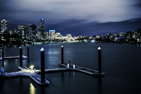 Wallpaper Longexposure Bridge Sky Night Boats Lowlight Brisbane