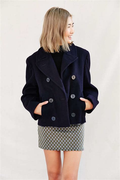 The fur of an animal. Urban Renewal Wool Recycled Cropped Pea Coat in Navy (Blue ...