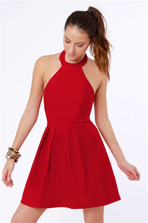 Cute Red Dress Halter Dress Skater Dress 3750 Lulus