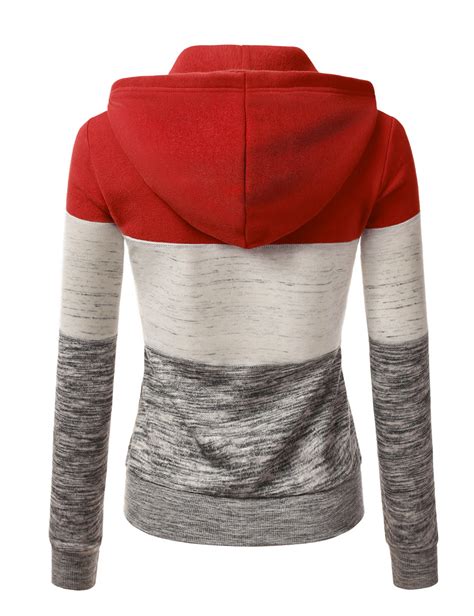 Doublju Womens 3 Color Block Pocket Zip Up Hoodie Jacket For Women