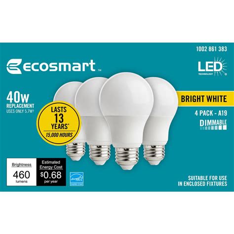 Ecosmart 40 Watt Equivalent A19 Dimmable Energy Star Led Light Bulb