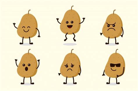 Cute Potato Vegetable Character Isolated In Multiple Expressions In