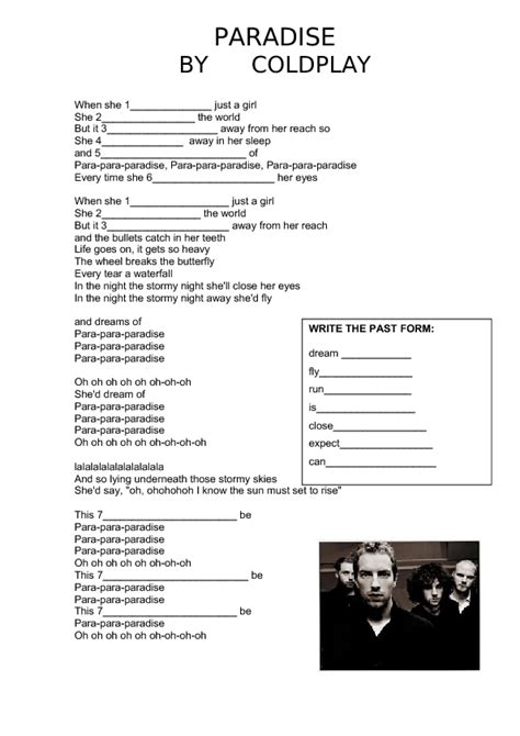 Song Worksheet: Paradise by Coldplay