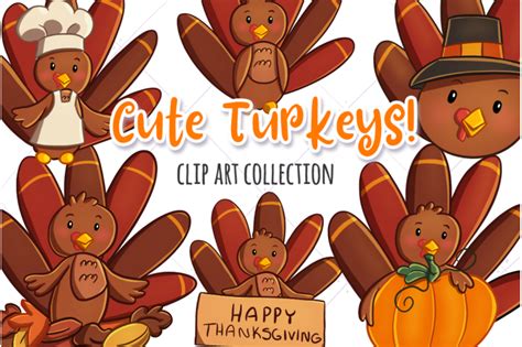Cute Turkeys Clip Art Collection By Keepin It Kawaii Thehungryjpeg