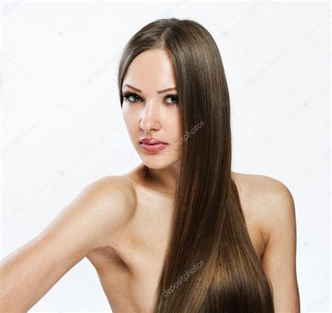 Portrait Of Beautiful Woman With Long Hair Covering Her Naked Body Stock Photo By Koji Aca