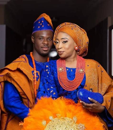 Complete Nigerian Wedding Couples Attire Yoruba Bride And Groom Full Aso