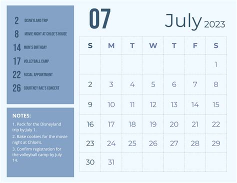 Free July 2023 Calendar Word Template Download