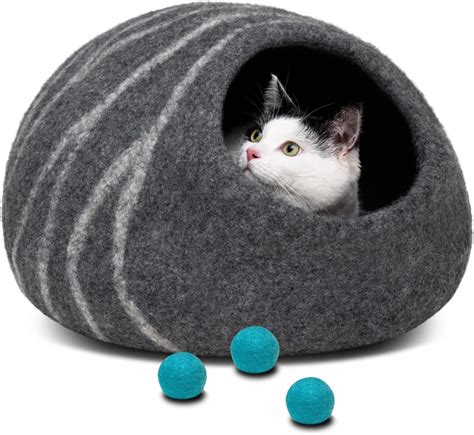 Meowfia Premium Felt Cat Bed Cave Dark Greymedium And
